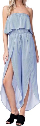Honey Punch All Aboard Striped Jumpsuit In Blue
