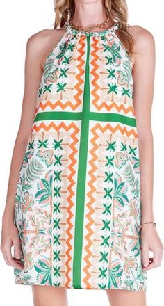 Jade Yoga Womens Palm Fiesta Braided Neck Halter Dress In White Multi