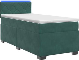 vidaXL Cama Con Base Tapizada, Colch&oacute;n Y Luz Led Verde Oscuro Vidaxl