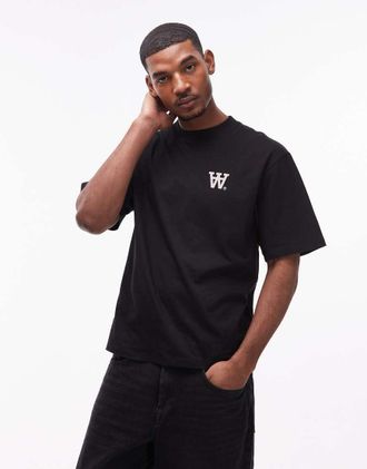 Wood Wood Double A By Wood Wood - T-shirt nera con grafica Liam Fence.-Nero