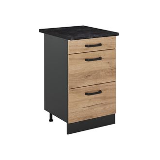 Vicco Mueble Bajo De Cocina R-line, Roble Dorado/antracita, 50 Cm Encimera Antracita, Vicco