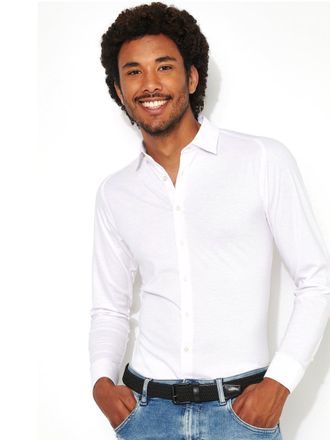 DeSoto Langarmhemd DESOTO Jerseyhemd Casual Kent langarm, Herren, Gr. XXL, N-Gr, weiss (solid wei&szlig;), Jersey, Obermaterial: 100% Baumwolle, slim fit, Manschet