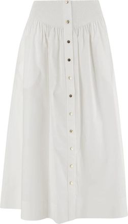 Tory Burch Rokken, Dames, Wit, S, Katoen, Stretch katoenen rok knoopsluiting