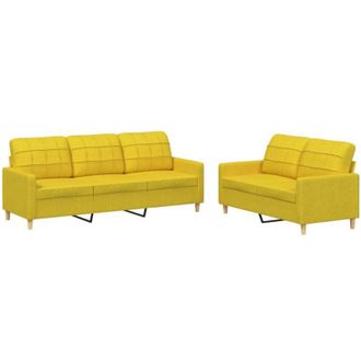 vidaXL Vidaxl - Juego De Sof&aacute;s Con Cojines 2 Piezas Tela Amarillo Claro