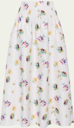 Gabriela Hearst Penelope Floral-Print Linen Midi Skirt