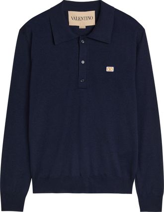 Valentino Garavani Wool Polo Shirt - Navy - XL