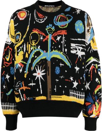 Palm Angels Starry Night jacquard jumper - men - Polyester/Cotton/Wool - S - Black