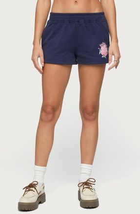 Edikted Beach Bloom Sweat Shorts in Navy at Nordstrom, Size X-Small