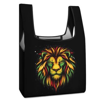Generic Rasta Jamaican Lion Face Shopping Bag Reusable Grocery Tote Bag Foldable Handbag for Travel Picnic