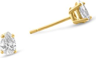 Pompeii3 25-.33Ct Pear Shape Diamond Studs in 14k White or Yellow Gold