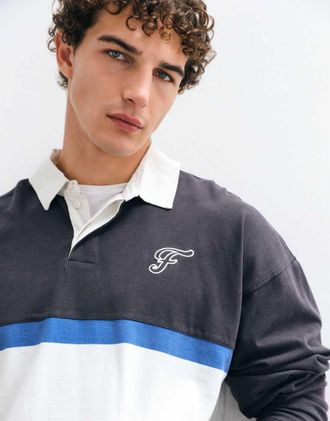 Cotton On polo rugby fit squadrata con pannello nero vintage-Multicolore