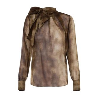 Elisabetta Franchi Blouses, female, Brown, Size: 2XL Python Print Voile Blouse