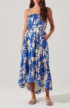 ASTR the Label Sarina Floral High-Low Dress in Blue Tropical at Nordstrom Rack, Size Medium