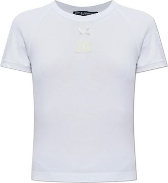 Dolce & Gabbana T-shirt met logo patch - Dames - T-shirts - Wit - XS - Katoen - Tops