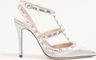 Valentino Garavani Rockstud Pumps In Glitter Fabric 100mm Woman SILVER 35