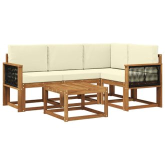 vidaXL Conjunto De Sof&aacute;s De Exterior 5 Pcs Natural Y Crema Poli&eacute;ster Vidaxl