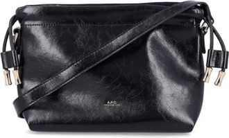 A.P.C. Zwarte Leren Trekkoordtas met Logo - Dames - Schoudertassen - Zwart - ONE Size - Tassen