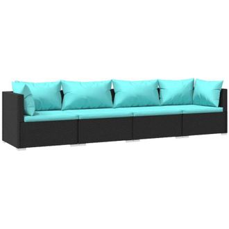 vidaXL Set De Muebles De Jard&iacute;n 4 Pzas Y Cojines Rat&aacute;n Sint&eacute;tico Negro Vidaxl