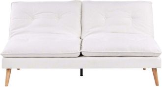 Beliani Sofa Bed White Fabric Upholstery Wooden Legs 3 Seater Armless Click-Clack Sleeping Mechanism Quilted YILA