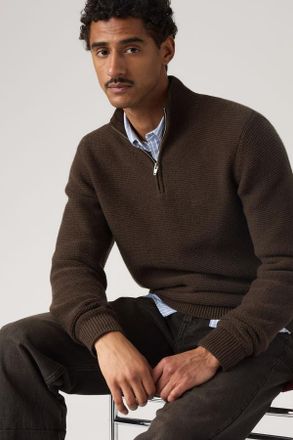 Levi's Housemark Quarter Zip Sweater - Hombre - 2XL - Brown / Hot Fudge Heather