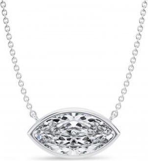 Allurez Marquise Lab Diamond Solitaire Pendant Necklace 14K White Gold (3.50ct)