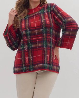 Entro Plaid Long Sleeve Mock Neck Sweater - Plus In Red