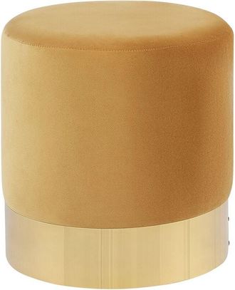 Beliani Beliani - Modern Velvet Accent Pouffe Yellow Fabric Round Gold Base Footstool Sophia