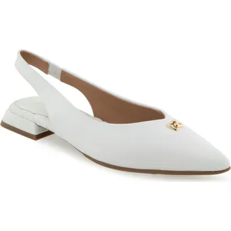Aerosoles Nayana Pointed Toe Slingback Flat in B40 Br White Leathe at Nordstrom Rack, Size 7.5
