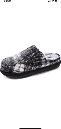 Generic Memory Foam Slippers, Womens Unisex Plush Faux Fur House Shoes, Black Tie-Dye Pattern, UK Size 4, Warm Cozy Winter Footwear with Arch Support