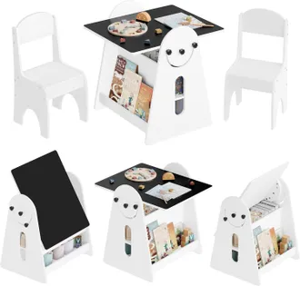 Woltu Set Tavolo E Sedia Per Bambini Con Cavalletto, Tavolo Con 2 Sedie Per Bambini Per Disegnare, Studiare E Leggere, Bianco - Woltu