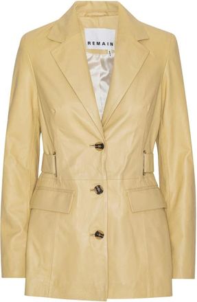 Remain Premium Leren Blazer - Dames - Blazers - Geel - XS - Leer - Jassen