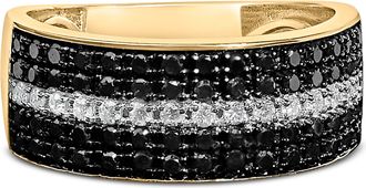 House of Brilliance Mens 14K Yellow Gold Plated.925 Sterling Silver 1.00 Cttw White and Black Diamond Cluster Ring