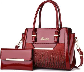 Generic Women Alligator Pattern PU Leather Tote Handbag Set, Waterproof Saffiano Shoulder Bag with Zipper Closure, 2-Piece Fashion Set (Red)