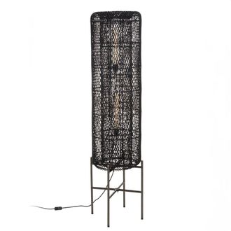 Macabane L&aacute;mpara de pie de rat&aacute;n negro 39x39cm con pies de acero