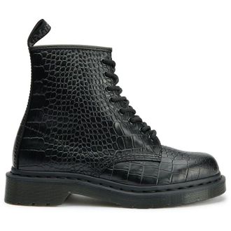 Dr. Martens Womens Dr 1460 Croco Boots - Black Leather - Size UK 4