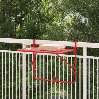 vidaXL Tavolo Appeso da Balcone Rosso 60 x 39 x 65 cm Acciaio vidaXL