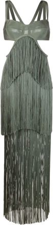 H&eacute;rve L&eacute;ger Strappy Tiered Fringe maxi dress - women - Spandex/Elastane/Nylon/Recycled Rayon - M - Green