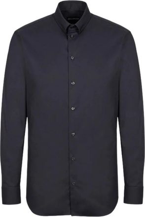 Emporio Armani Italiaans Poplin Overhemd met Italiaanse Kraag - Heren - Casual Overhemden - Zwart - XL - Katoen - Overhemden