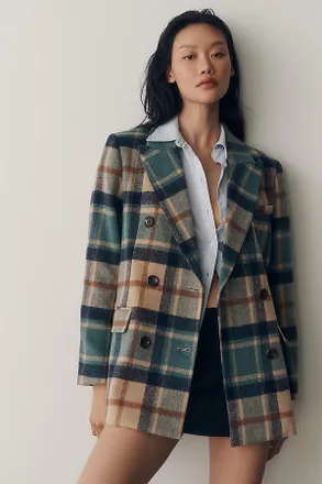 NVLT Plaid Double-Breasted Blazer Jacket