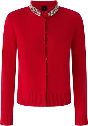 Pinko Colonia Cardigan Red Wool-Blend Cropped Cardigan