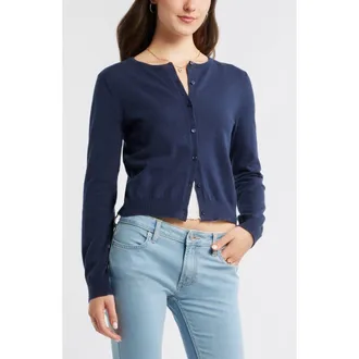BP. Crewneck Cotton Blend Cardigan in Navy Indigo at Nordstrom, Size Xx-Small