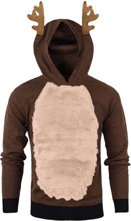 Generic Christmas Hoodie Mens Fleece Tops Long Sleeve Reindeer Funny Sweatshirts with Hood Colorblock Fluffy Pullover Novelty Jumper Tops Plush Pullover Top S