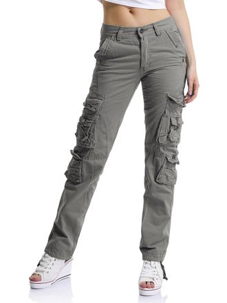 OCHENTA Aeslech Womens Cotton Casual Cargo Work Trousers High Waisted Travel Hiking Y2K Pants with Multi Pockets Grey Tag 30 - UK 10