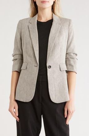 DKNY Ruched Sleeve Blazer in Black/Coconut at Nordstrom Rack, Size 16