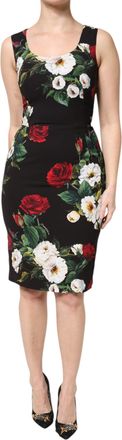 Dolce & Gabbana Womens Black Floral Print Sleeveless Sheath Dress Viscose Elastane