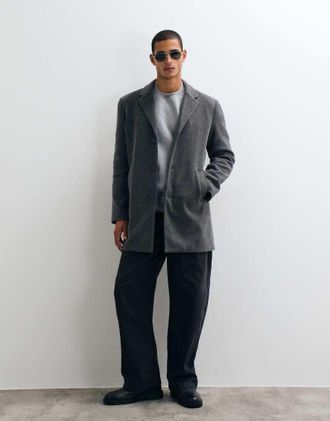 Threadbare cappotto di lunghezza media in finta lana color antracite-Grigio