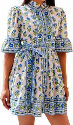 PINK CITY PRINTS Gemma Mini Dress In Lapis Meadow