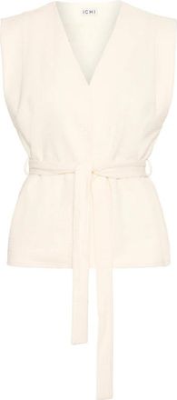 Ichi Elegante Jas met V-Hals en Riem - Dames - Bodywarmers - Beige - L - Jassen