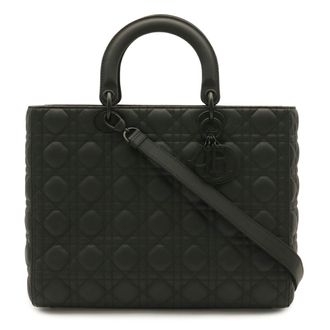 Dior Lady Dior Black Leather Shoulder Bag Tote Bag (Pre-Owned)