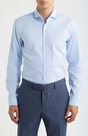 BOSS Hank Slim Fit Solid Cotton Dress Shirt in Light Pastel Blue at Nordstrom, Size 16.5